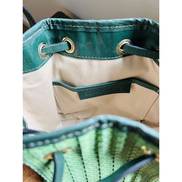 Zoe De Huertas Roma Italian Woven Green Crossbody 100% Leather Bucket Bag - Picture 5 of 5